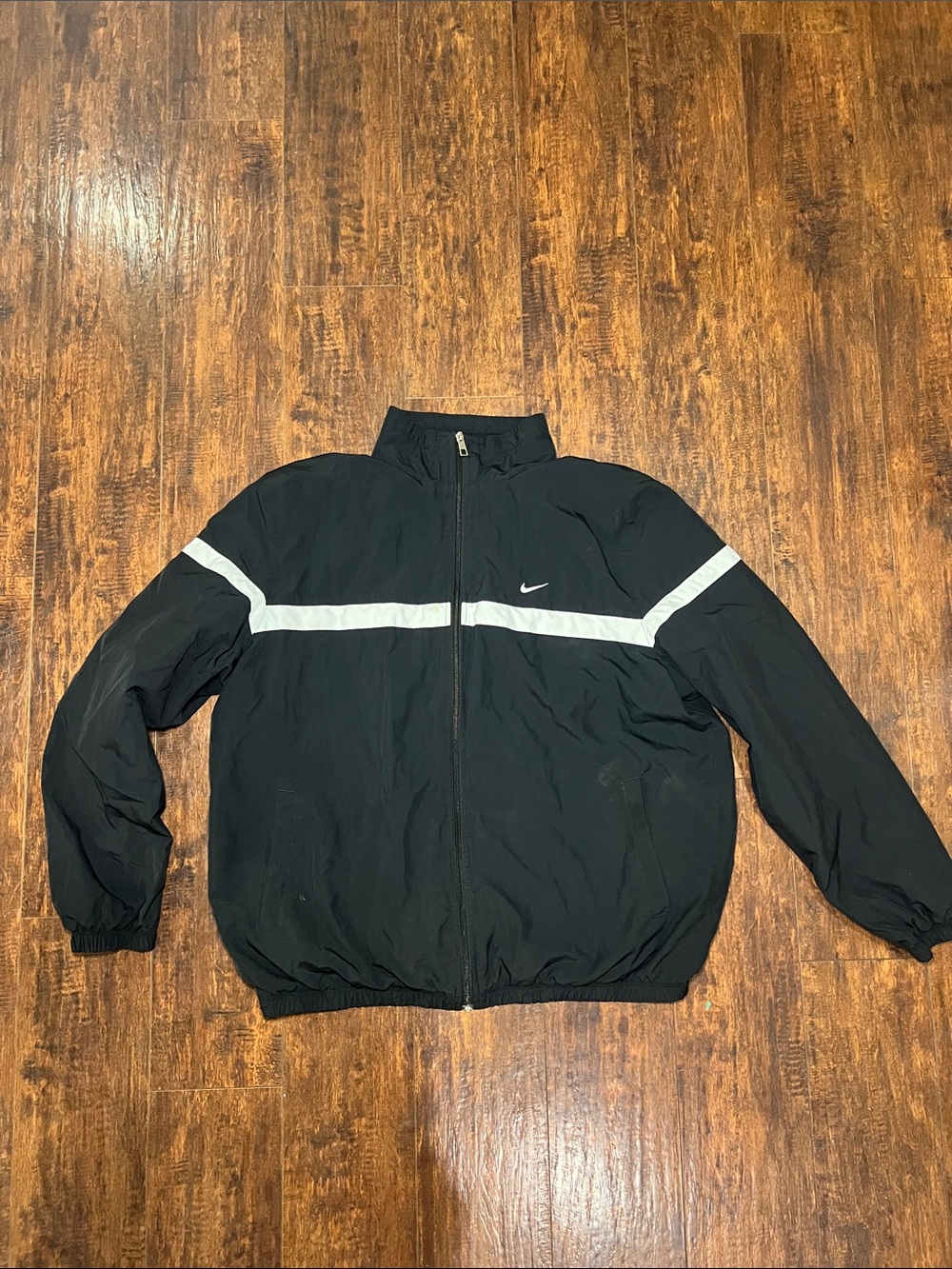 Nike Black Windbreaker with White Chest Stripe and Swoosh